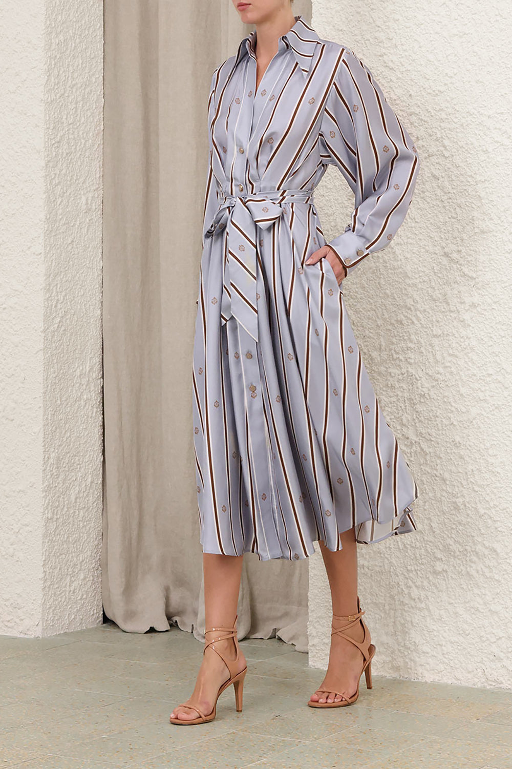 Emblem Tuck Midi Dress in Blue Emblem