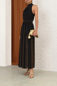 Valiant Metallic Halter Dress in Black/Gold