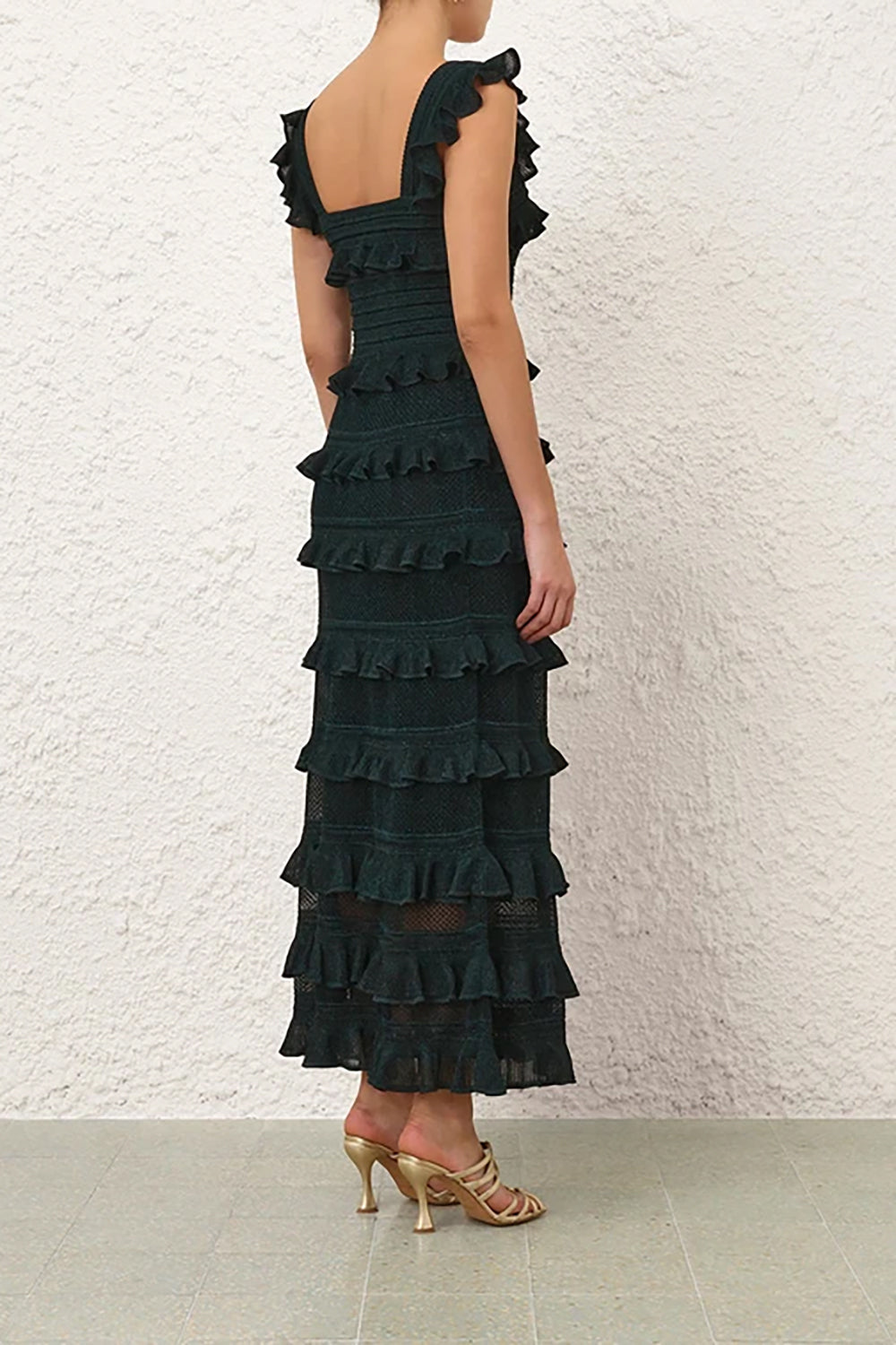 Valiant Lace Frill Skirt in Metallic Bottle Green
