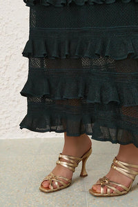 Valiant Lace Frill Skirt in Metallic Bottle Green