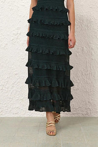 Valiant Lace Frill Skirt in Metallic Bottle Green
