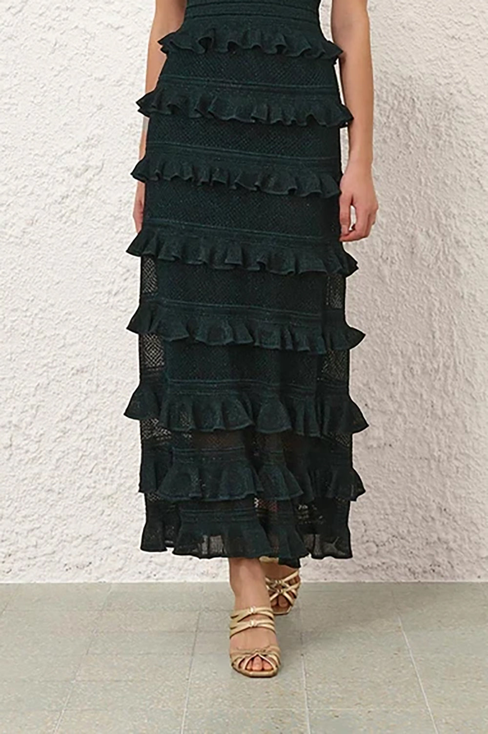Valiant Lace Frill Skirt in Metallic Bottle Green