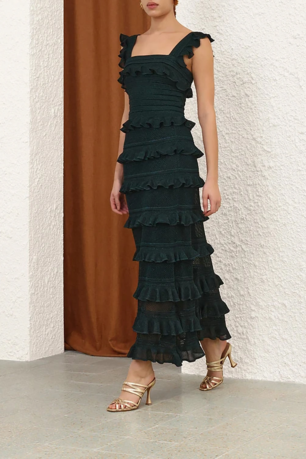 Valiant Lace Frill Skirt in Metallic Bottle Green