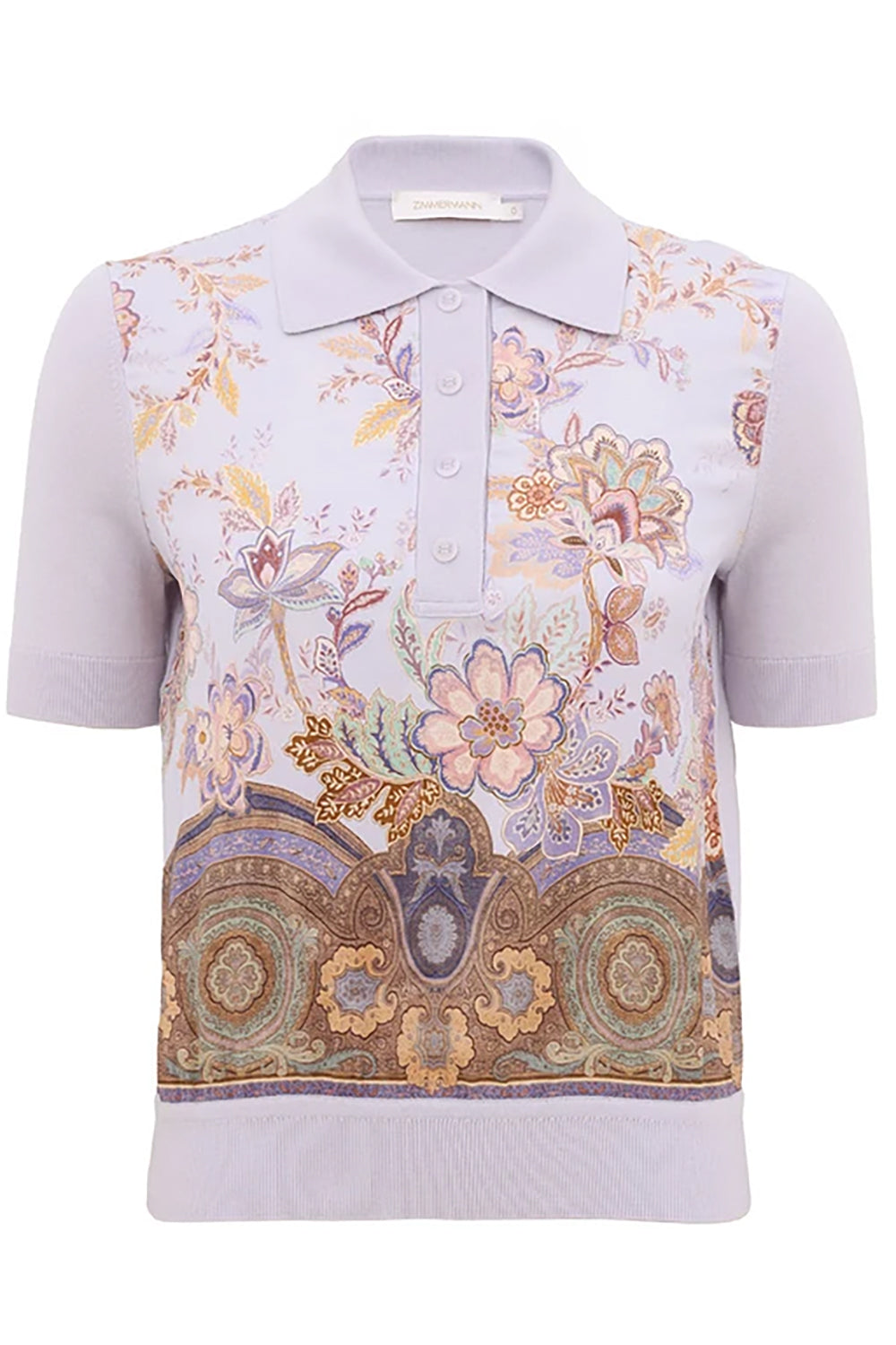 Luna Printed Silk Polo in Lilac Print