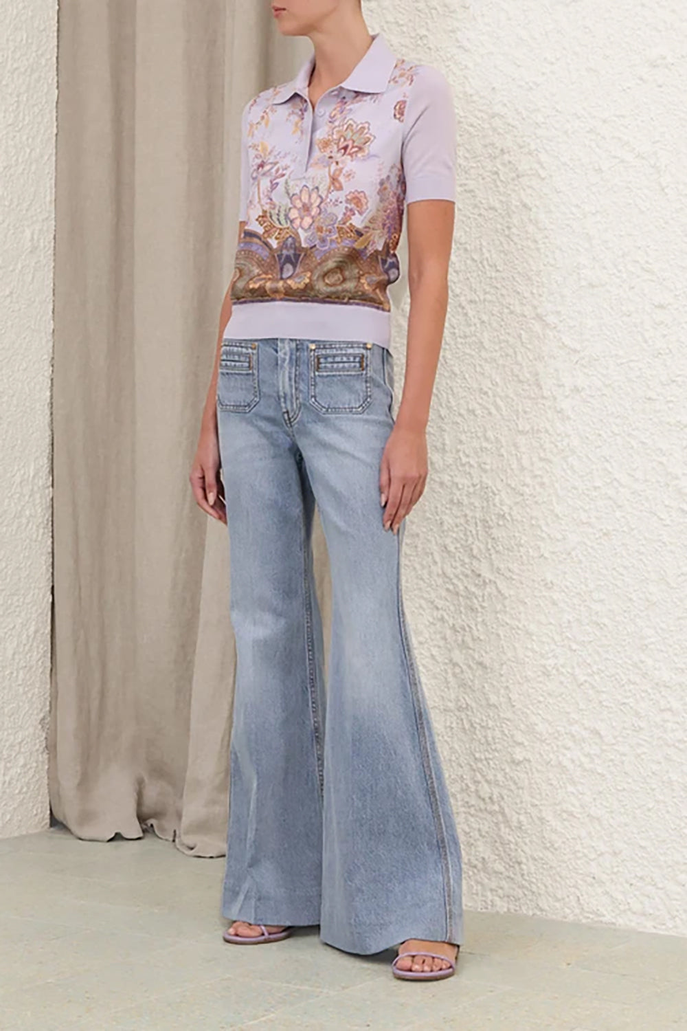 Luna Printed Silk Polo in Lilac Print