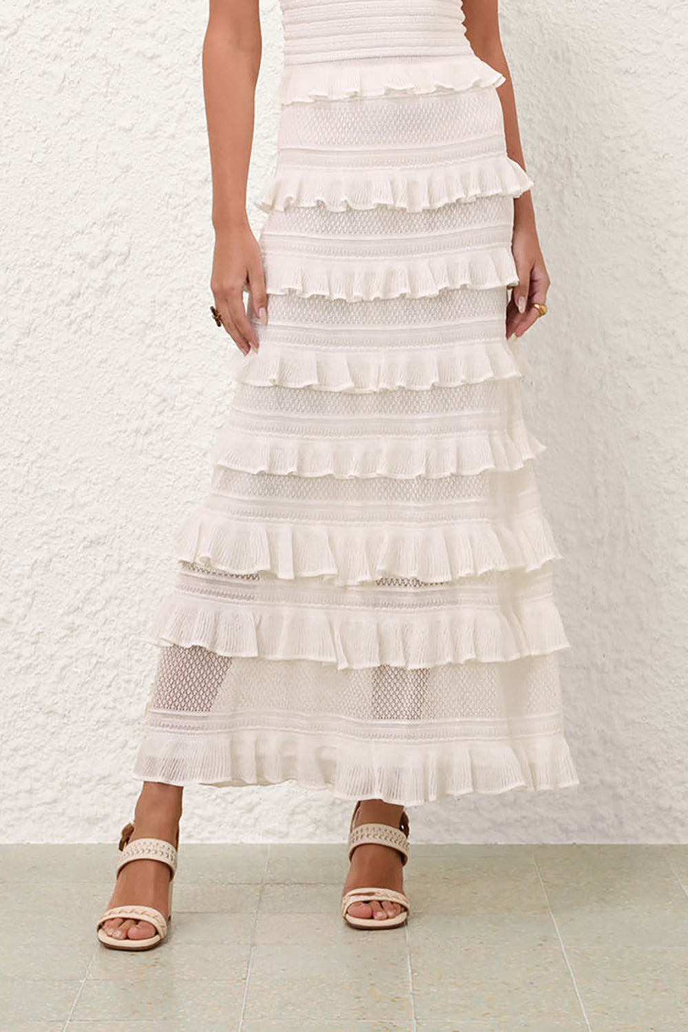 Luna Lace Frill Skirt in Ivory