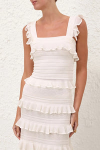 Luna Lace Frill Camisole in Ivory