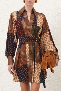 Tuck Mini Dress in Geo Patch Print