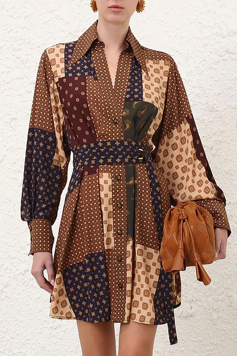 Tuck Mini Dress in Geo Patch Print