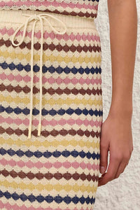 Awaken Scallop Knit Midi Skirt in Multi Stripe