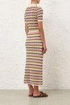 Awaken Scallop Knit Midi Skirt in Multi Stripe