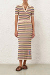 Awaken Scallop Knit Midi Skirt in Multi Stripe