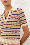 Awaken Scallop Knit Polo in Multi Stripe
