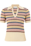 Awaken Scallop Knit Polo in Multi Stripe