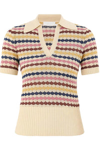 Awaken Scallop Knit Polo in Multi Stripe
