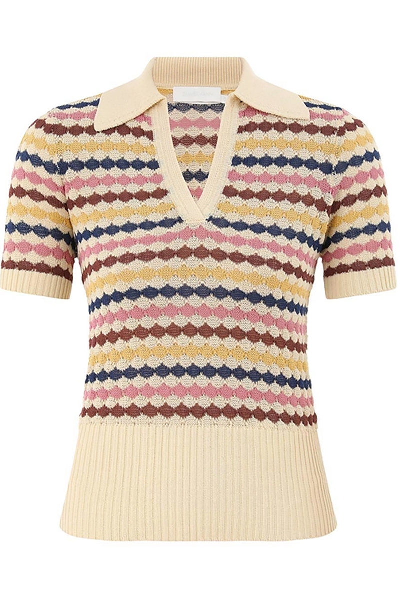 Awaken Scallop Knit Polo in Multi Stripe