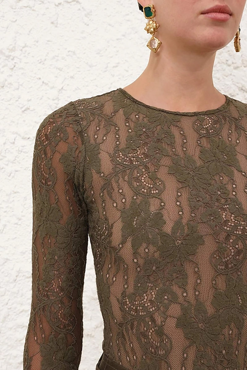 Lace Bodysuit in Olive