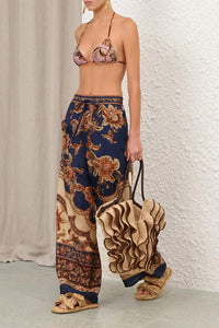 Aster Relaxed Pant in Navy Jacobean