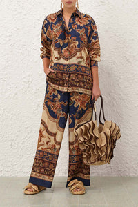 Aster Relaxed Pant in Navy Jacobean