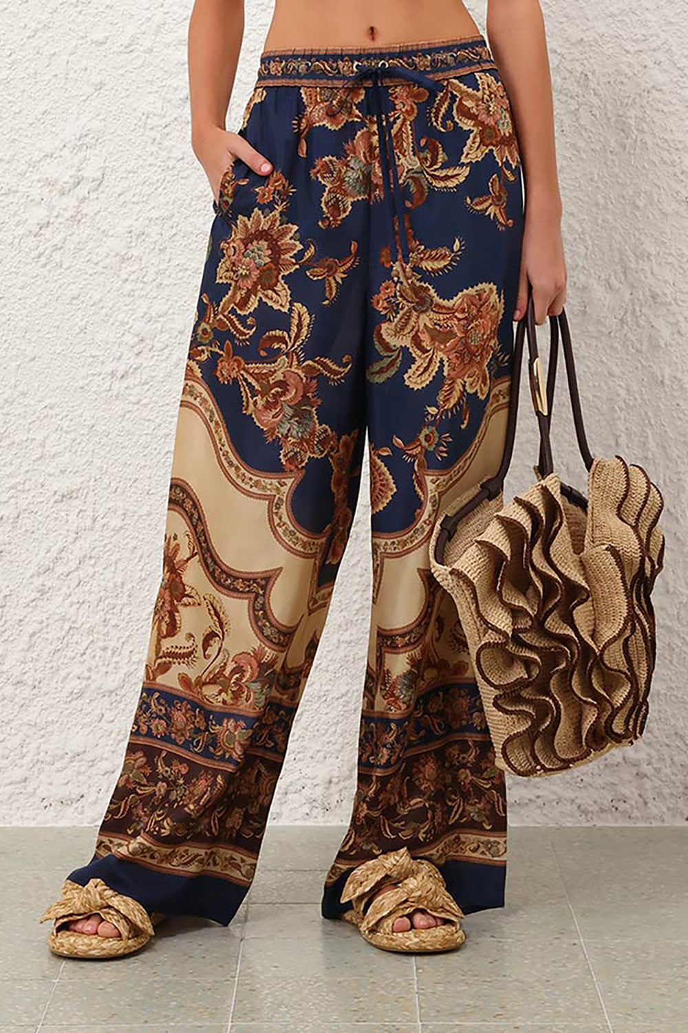 Aster Relaxed Pant in Navy Jacobean