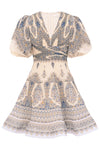 Pleated Mini Dress in Blue Paisley