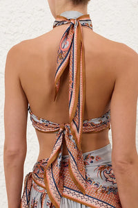 Aster Scarf Bodice in Blue Paisley Floral