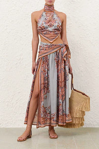 Aster Scarf Bodice in Blue Paisley Floral