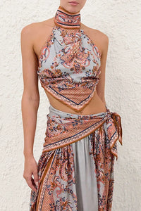 Aster Scarf Bodice in Blue Paisley Floral
