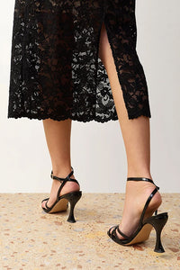 Lace Pencil Midi Skirt in Black