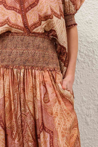 Wanderlust Frill Maxi Skirt in Tapestry Burgundy Multi