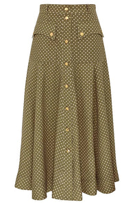 Luna Cargo Midi Skirt in Olive Dot