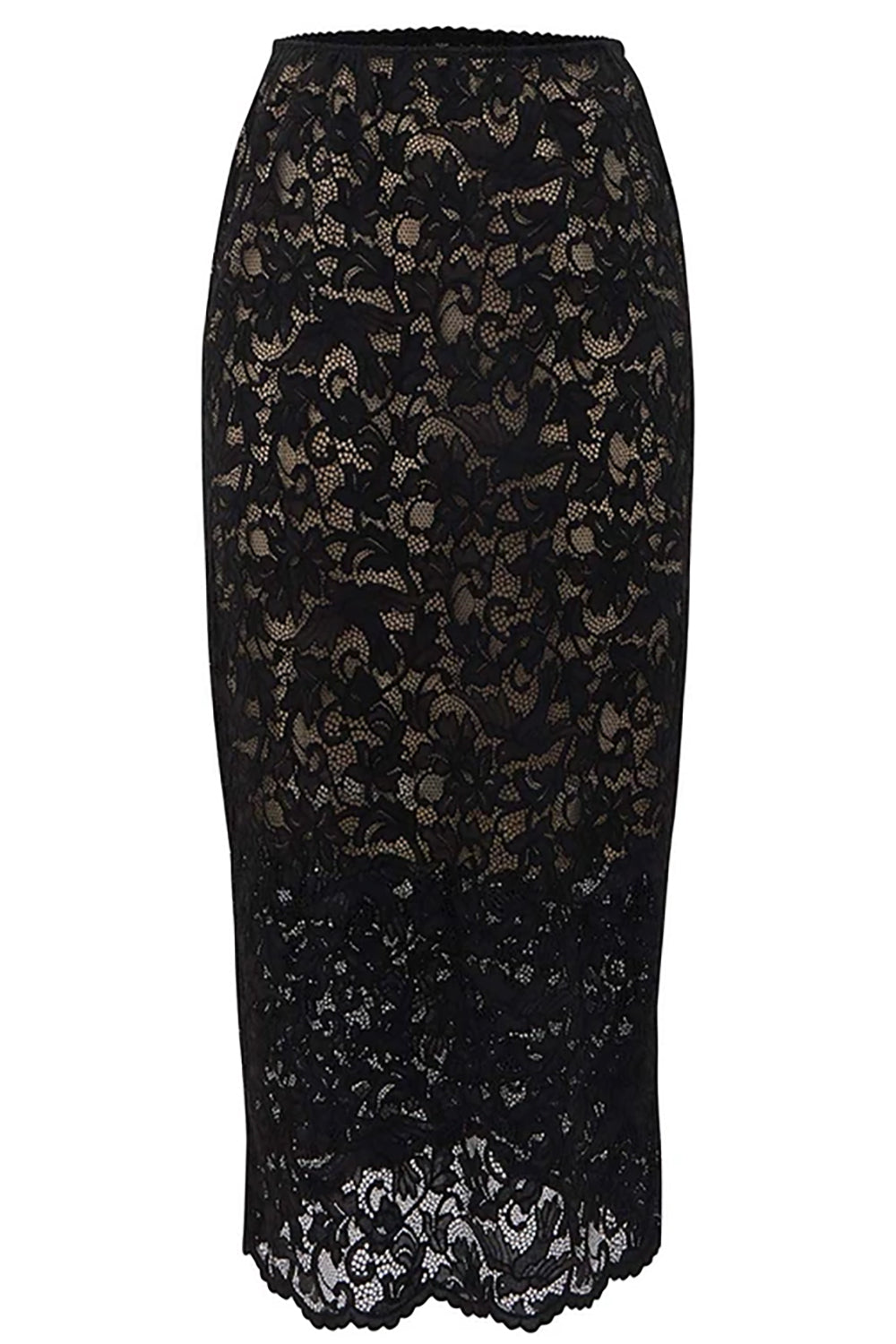 Lace Pencil Midi Skirt in Black