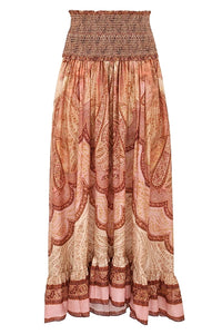 Wanderlust Frill Maxi Skirt in Tapestry Burgundy Multi