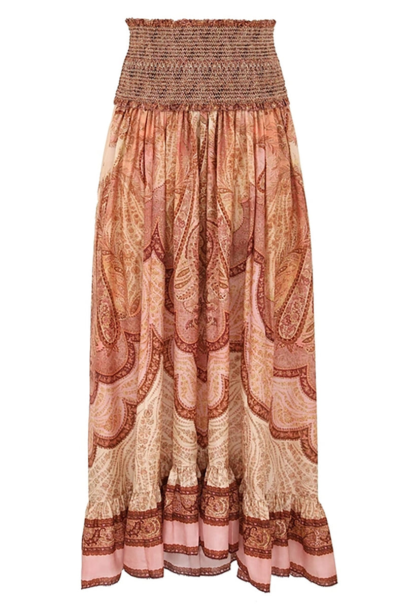 Wanderlust Frill Maxi Skirt in Tapestry Burgundy Multi