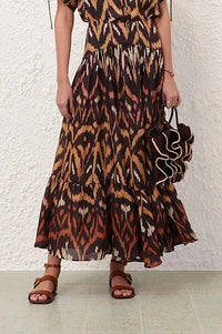 Aster Midi Skirt in Charcoal Ikat