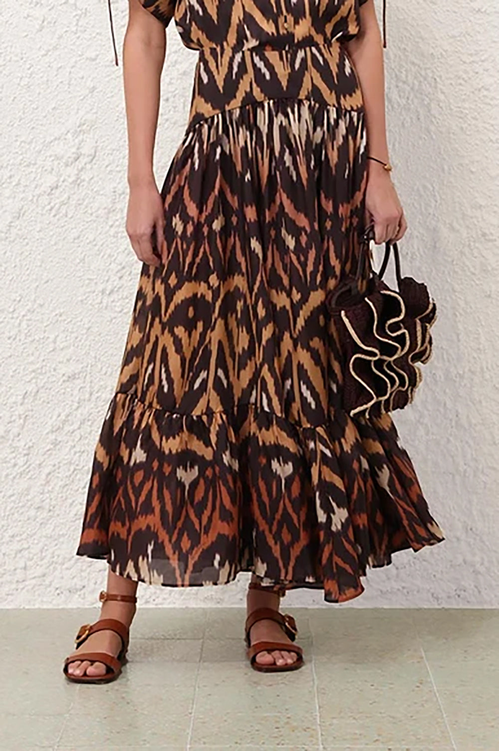 Aster Midi Skirt in Charcoal Ikat