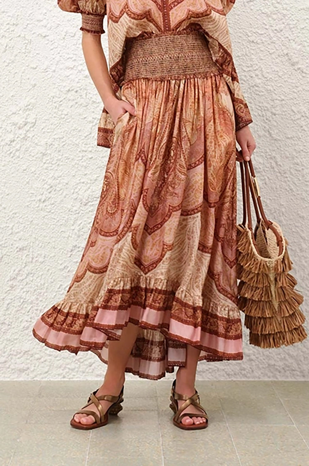 Wanderlust Frill Maxi Skirt in Tapestry Burgundy Multi – Krista K