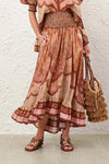 Wanderlust Frill Maxi Skirt in Tapestry Burgundy Multi
