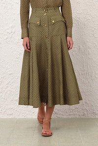Luna Cargo Midi Skirt in Olive Dot