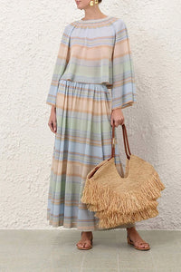 Indra Stripe Bell Sleeve Top in Blue Multi