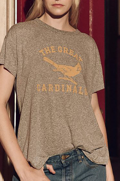 Boxy Crew Tee with Perched Cardinal Graphic