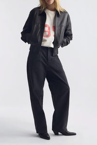 Aime Leather Bomber Jacket in Black
