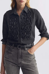 Emilie Denim Ruffle Shirt in Faded Black
