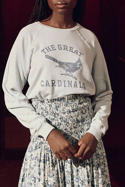 Shrunken Sweatshirt with Perched Cardinal Graphic