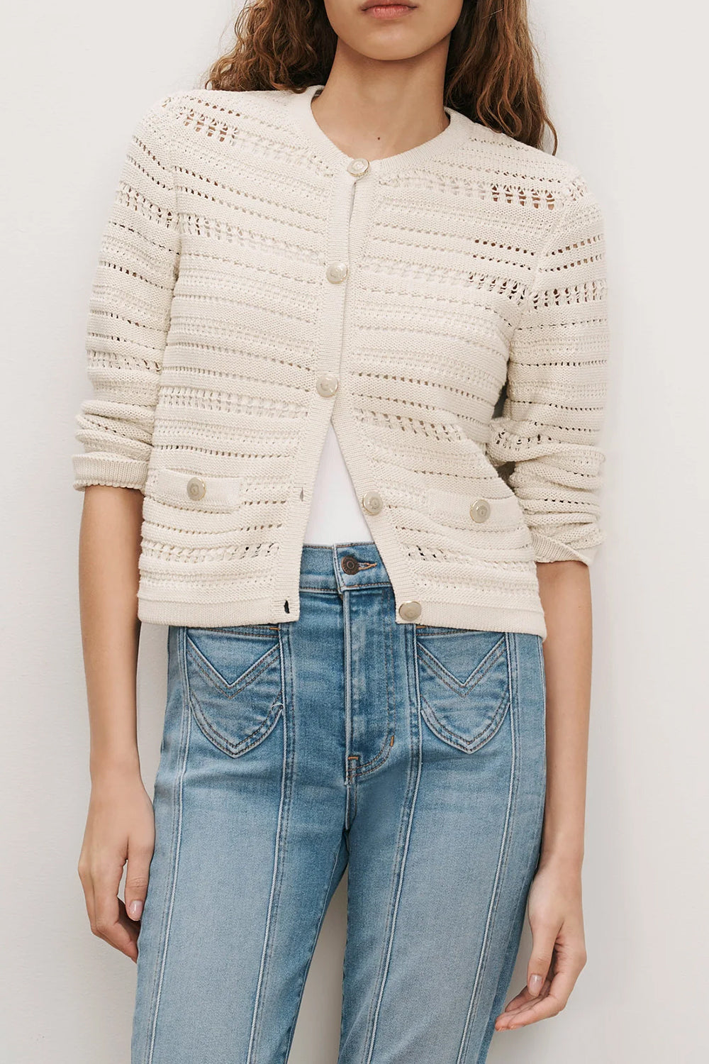 Bellingham Pointelle Cardigan in Ecru