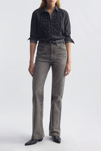 Emilie Denim Ruffle Shirt in Faded Black