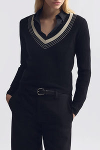 Aziel Cashmere Sweater in Black Ivory