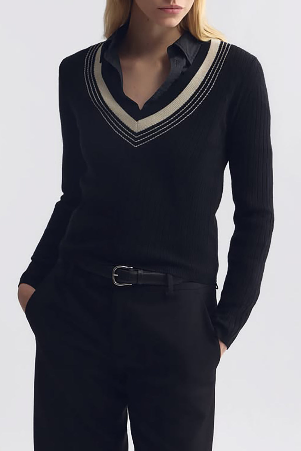 Aziel Cashmere Sweater in Black Ivory
