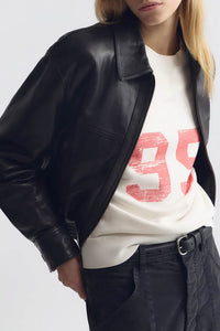 Aime Leather Bomber Jacket in Black