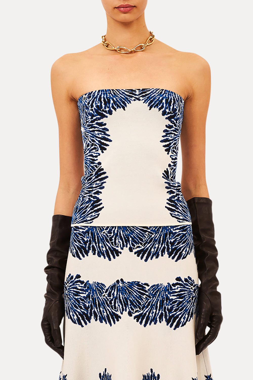 Madelie Strapless Knit Jacquard Top in Lapis
